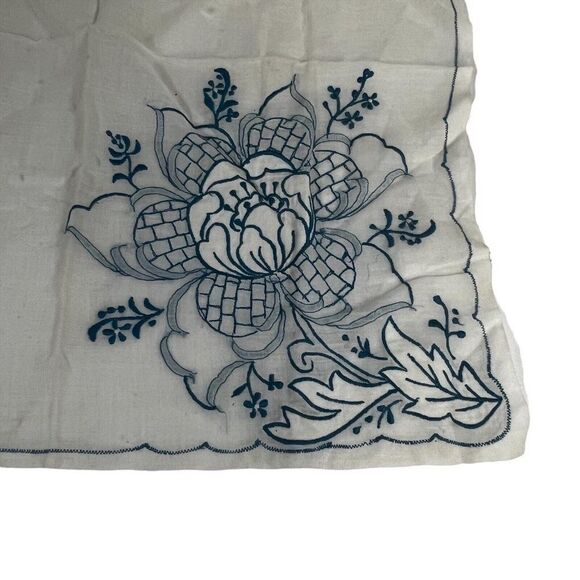 Vintage Lotus Handkerchief Blue and White Sheer Hanky Pocket Scarf Boho - Picture 1 of 3